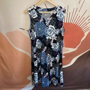 Chicos Womens Dress NWT Size 1 Black Floral V Neck Sleeveless Midi Dress Church